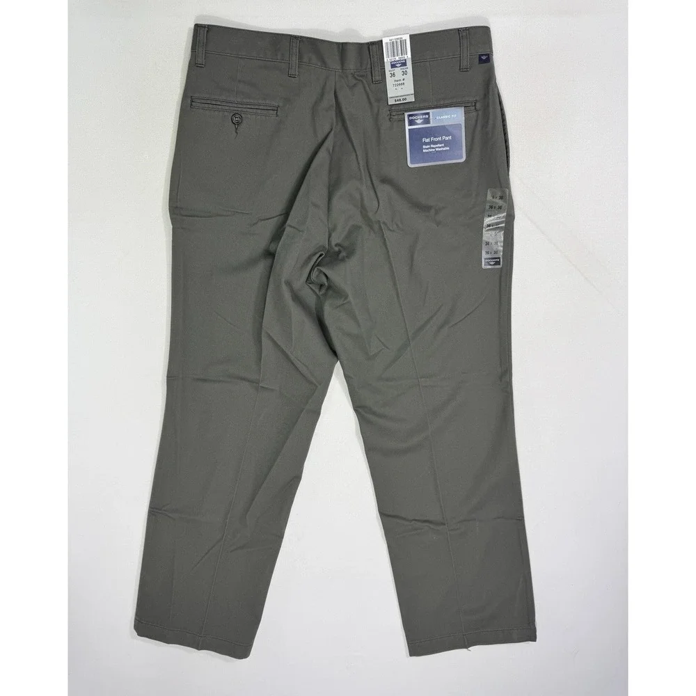 Dockers Classic Fit Flat Front Pants Men's 36x30 (36x29) Grey NWT Office Casual